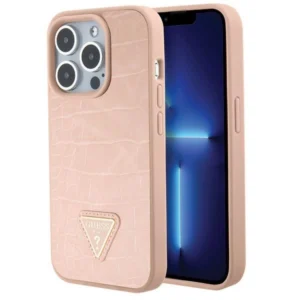 Guess GUHCP15XPCRTHCP iPhone 15 Pro Max pink/pink hardcase Croco Triangle Metal Logoeng