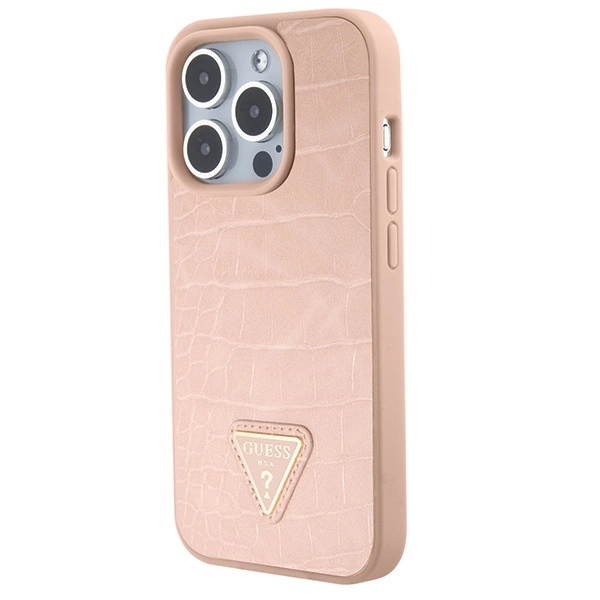 Guess GUHCP15XPCRTHCP iPhone 15 Pro Max pink/pink hardcase Croco Triangle Metal Logoeng
