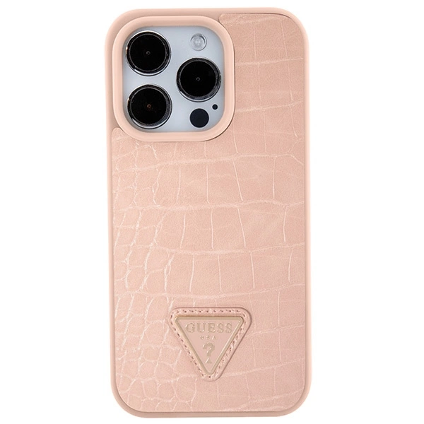 Guess GUHCP15XPCRTHCP iPhone 15 Pro Max pink/pink hardcase Croco Triangle Metal Logoeng