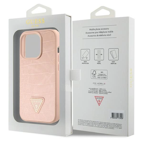 Guess GUHCP15XPCRTHCP iPhone 15 Pro Max pink/pink hardcase Croco Triangle Metal Logoeng