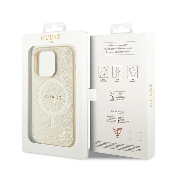 Guess GUHMP15XPSAHMCB iPhone 15 Pro Max 6.7" gold/gold hardcase Saffiano MagSafeeng