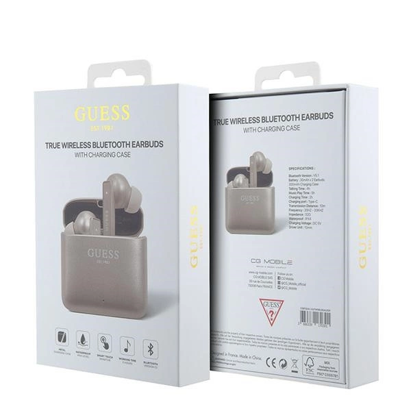 Guess GUTWSSU20ALEGP TWS Bluetooth Earphones + Dock Rose Gold/Rose Gold Printed Logoeng