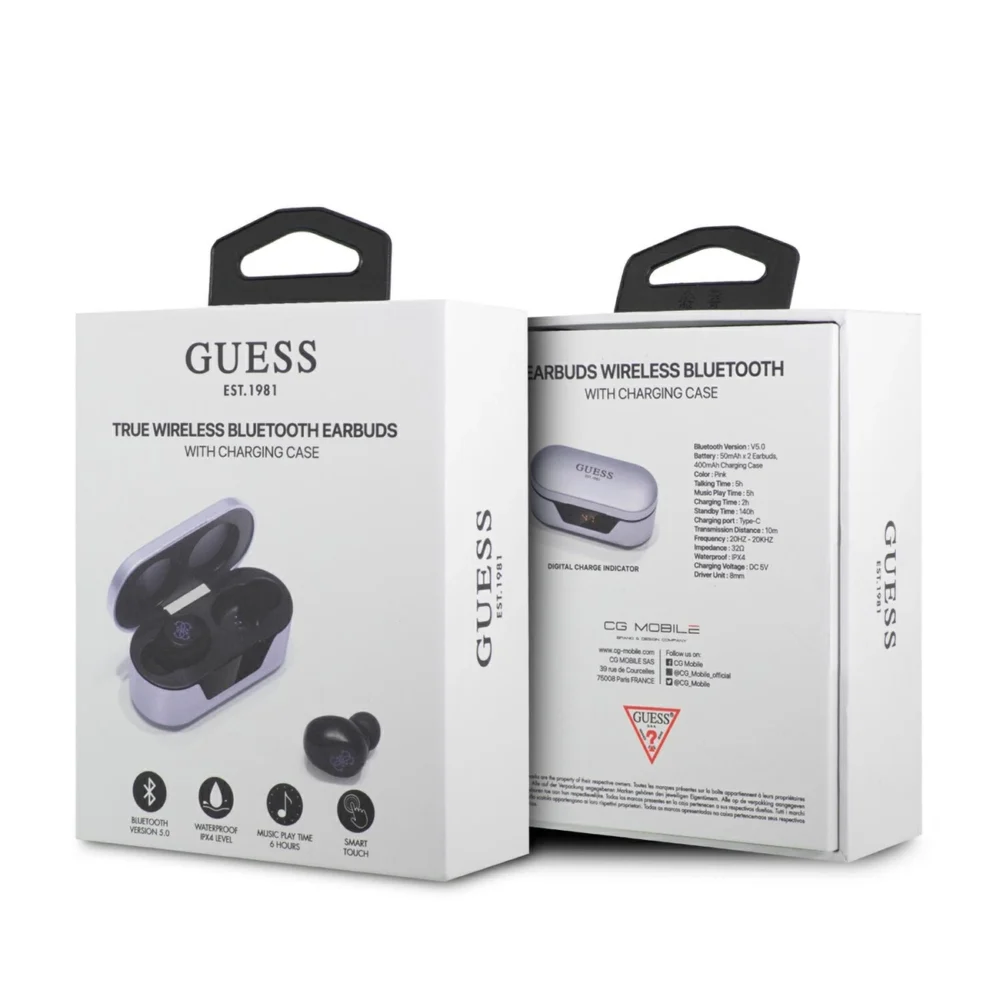 Guess GUTWST31EU TWS Bluetooth headphones + docking station purple/purpleeng