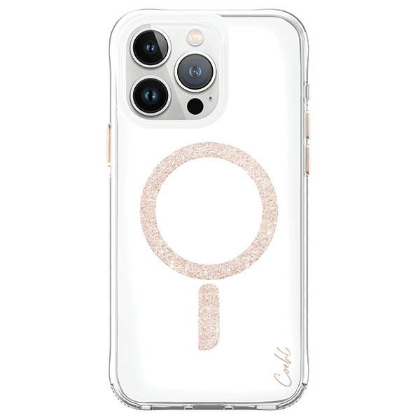 Uniq Coehl Glace Magnetic Charging case for iPhone 15 Pro - pink and goldeng