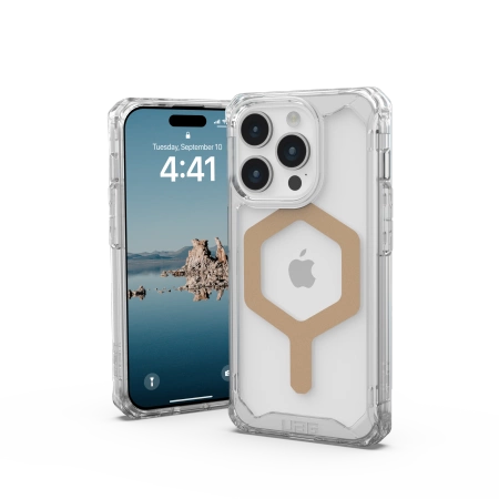 154985_2 UAG Plyo MagSafe case for iPhone 15 Pro - transparent and goldeng