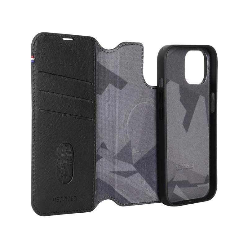 Decoded Detachable Wallet Case Leather with MagSafe for iPhone 15 - Blackeng
