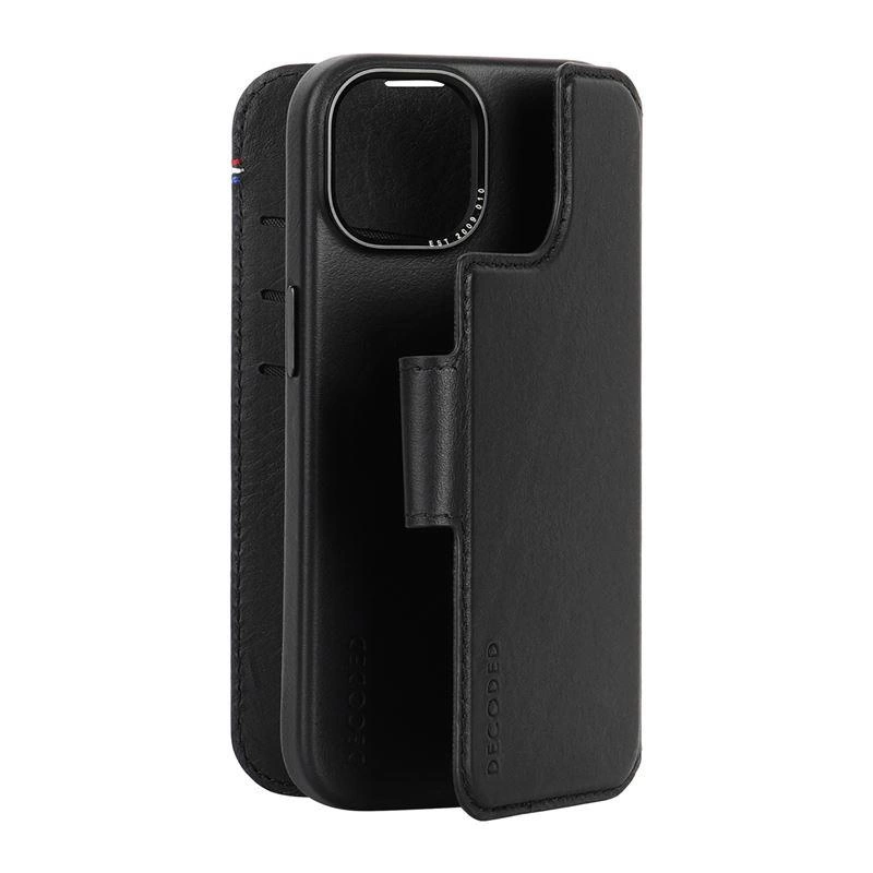 Decoded Detachable Wallet Case Leather with MagSafe for iPhone 15 - Blackeng