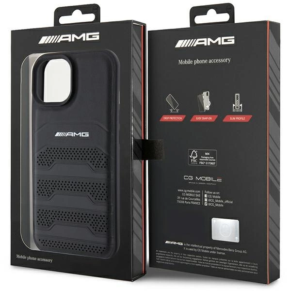 AMG Leather Debossed Lines case for iPhone 15 - blackeng