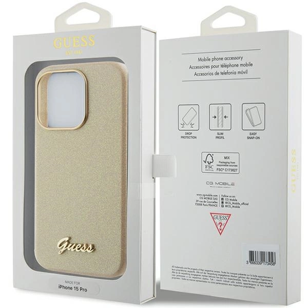 Guess Glitter Glossy Script case for iPhone 15 Pro - goldeng