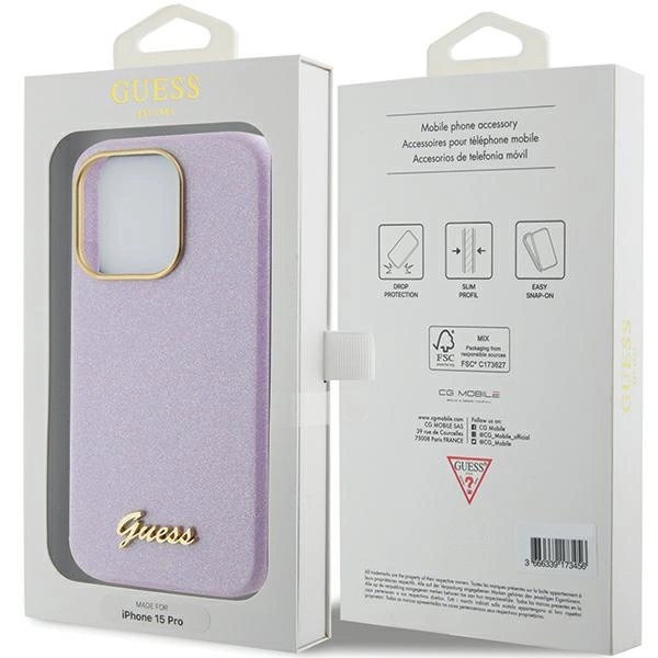 Guess Glitter Glossy Script case for iPhone 15 Pro - lilaceng