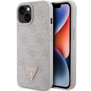 Guess Leather 4G Triangle Strass iPhone 15 Case - Pinkeng