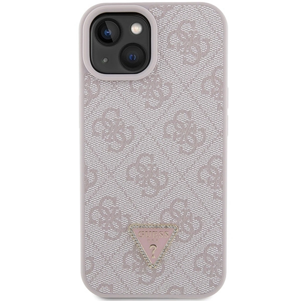 Guess Leather 4G Triangle Strass iPhone 15 Case - Pinkeng