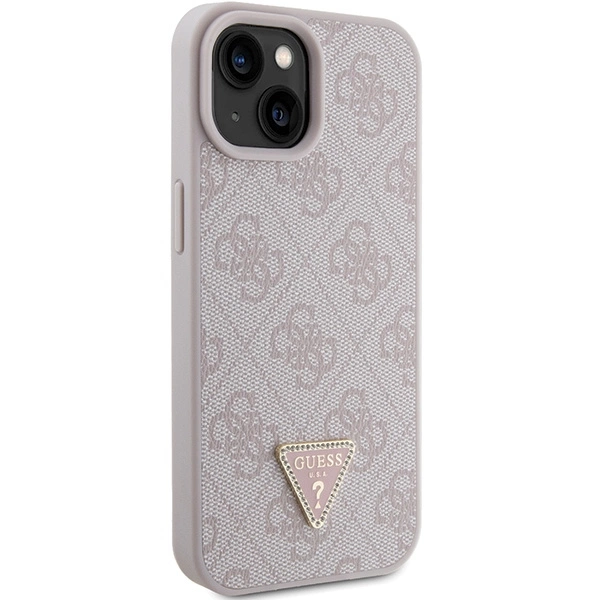 Guess Leather 4G Triangle Strass iPhone 15 Case - Pinkeng
