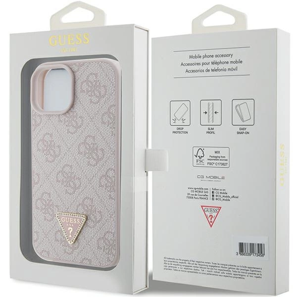 Guess Leather 4G Triangle Strass iPhone 15 Case - Pinkeng