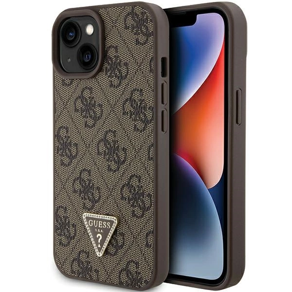 Guess Leather 4G Triangle Strass case for iPhone 15 - browneng