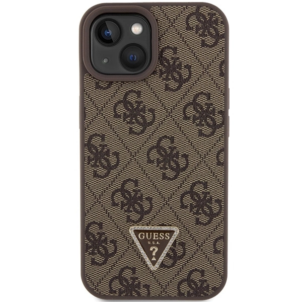 Guess Leather 4G Triangle Strass case for iPhone 15 - browneng