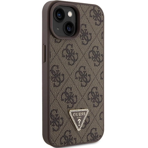 Guess Leather 4G Triangle Strass case for iPhone 15 - browneng