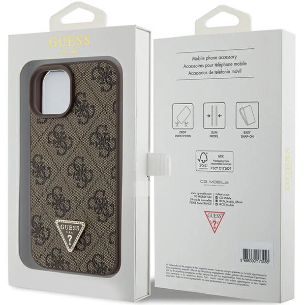 Guess Leather 4G Triangle Strass case for iPhone 15 - browneng
