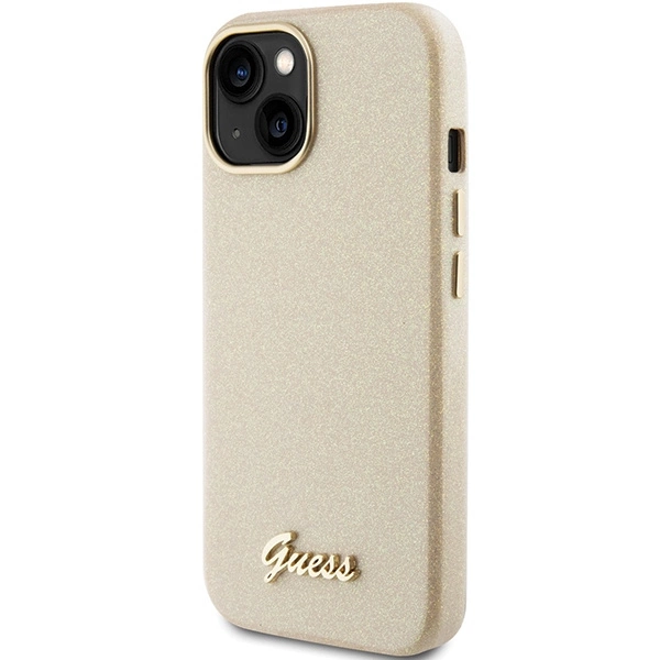 Guess Glitter Glossy Script case for iPhone 15 - goldeng