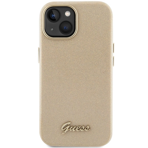 Guess Glitter Glossy Script case for iPhone 15 - goldeng