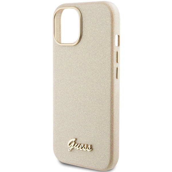Guess Glitter Glossy Script case for iPhone 15 - goldeng