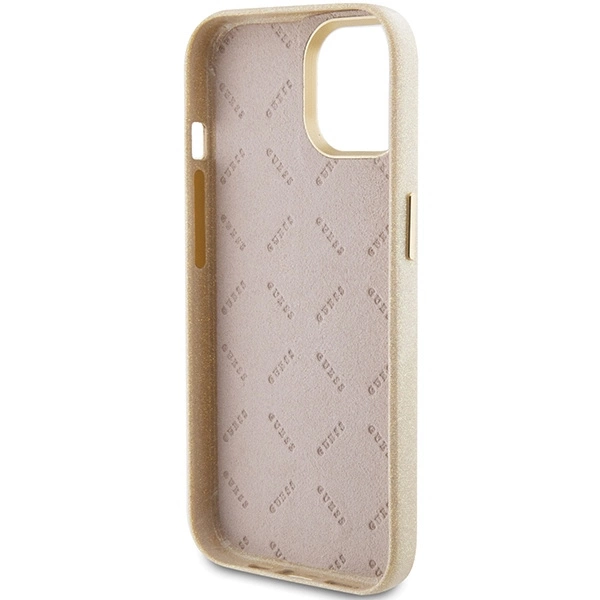 Guess Glitter Glossy Script case for iPhone 15 - goldeng
