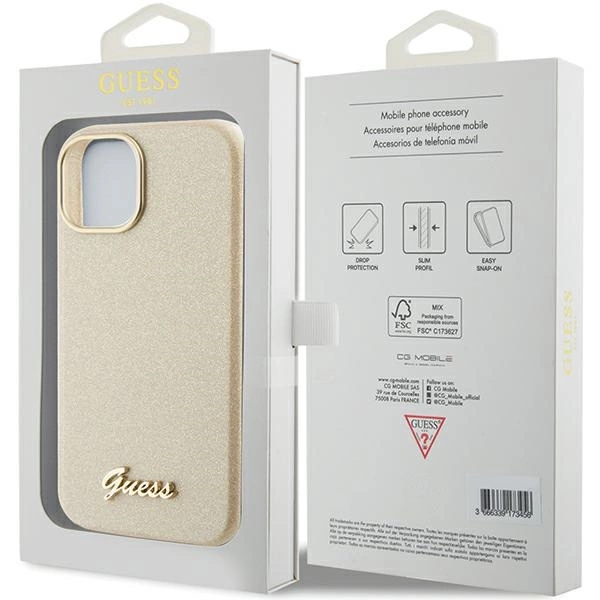 Guess Glitter Glossy Script case for iPhone 15 - goldeng