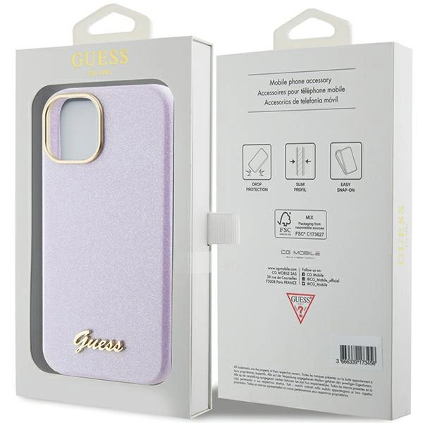 Guess Glitter Glossy Script case for iPhone 15 - lilaceng