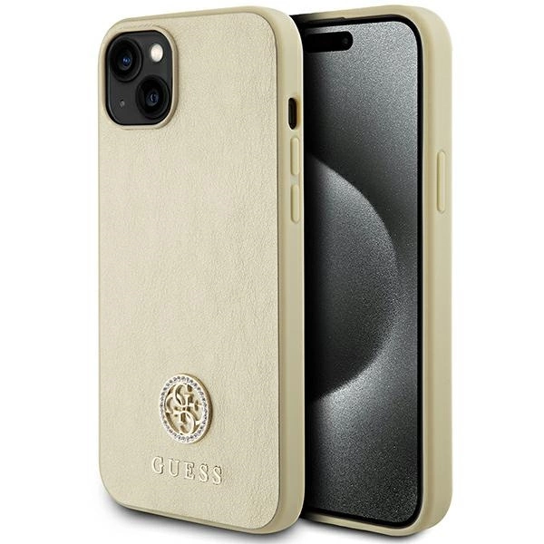 Guess Leather 4G Metal Logo Strass case for iPhone 15 - goldeng