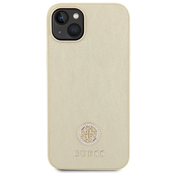 Guess Leather 4G Metal Logo Strass case for iPhone 15 - goldeng