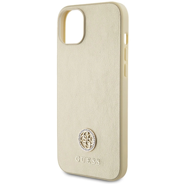 Guess Leather 4G Metal Logo Strass case for iPhone 15 - goldeng