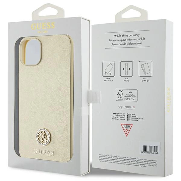 Guess Leather 4G Metal Logo Strass case for iPhone 15 - goldeng