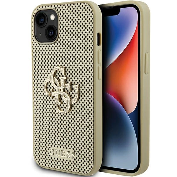 Guess Perforated 4G Glitter case for iPhone 15 - goldeng