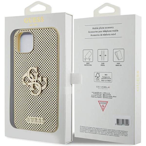 Guess Perforated 4G Glitter case for iPhone 15 - goldeng