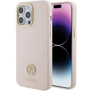Guess Silicone Logo Strass 4G Case for iPhone 15 Pro Max - Pinkeng
