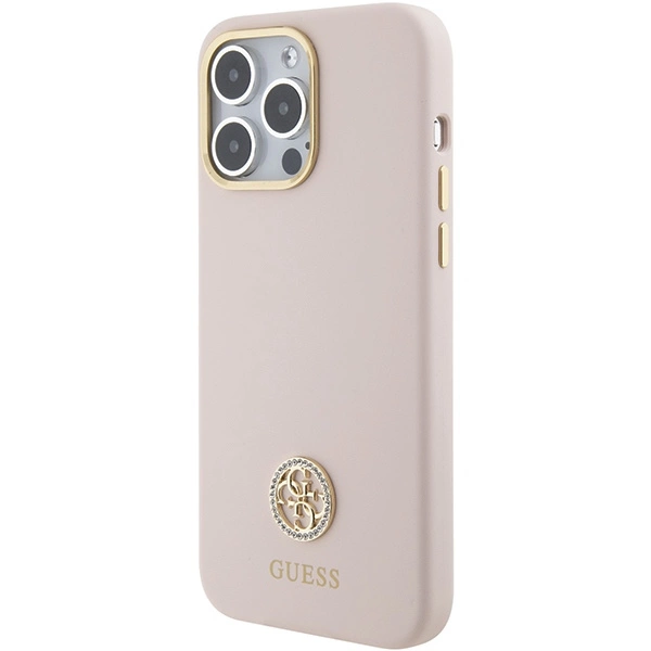 Guess Silicone Logo Strass 4G Case for iPhone 15 Pro Max - Pinkeng