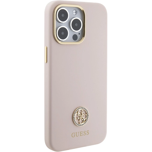 Guess Silicone Logo Strass 4G Case for iPhone 15 Pro Max - Pinkeng