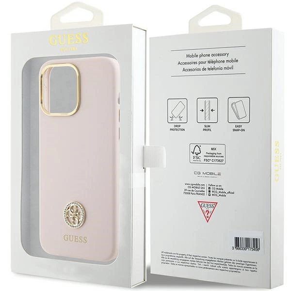 Guess Silicone Logo Strass 4G Case for iPhone 15 Pro Max - Pinkeng