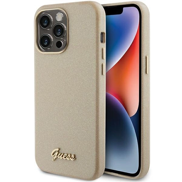 Guess Glitter Glossy Script case for iPhone 15 Pro Max - goldeng
