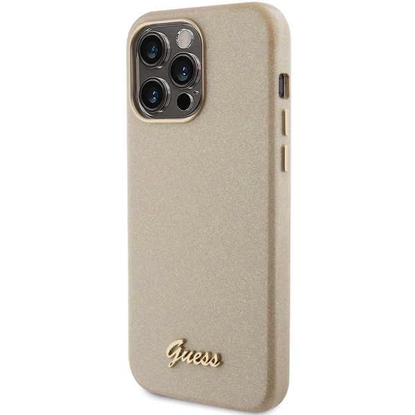 Guess Glitter Glossy Script case for iPhone 15 Pro Max - goldeng