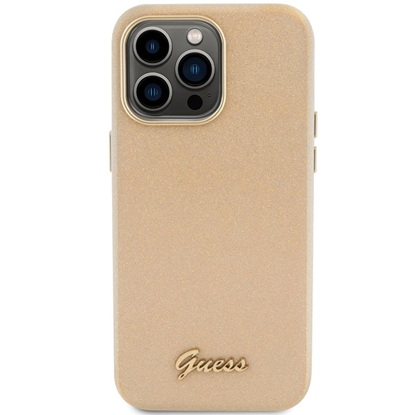 Guess Glitter Glossy Script case for iPhone 15 Pro Max - goldeng