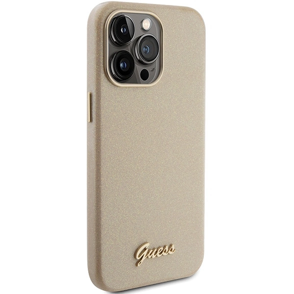 Guess Glitter Glossy Script case for iPhone 15 Pro Max - goldeng