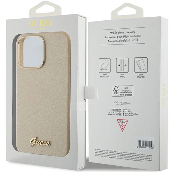 Guess Glitter Glossy Script case for iPhone 15 Pro Max - goldeng