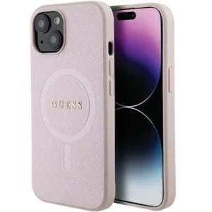 Guess Saffiano MagSafe case for iPhone 15 Plus - pinkeng