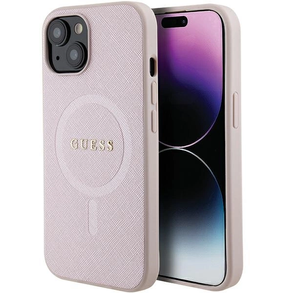 Guess Saffiano MagSafe case for iPhone 15 Plus - pinkeng