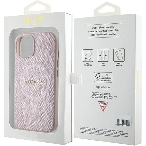 Guess Saffiano MagSafe case for iPhone 15 Plus - pinkeng