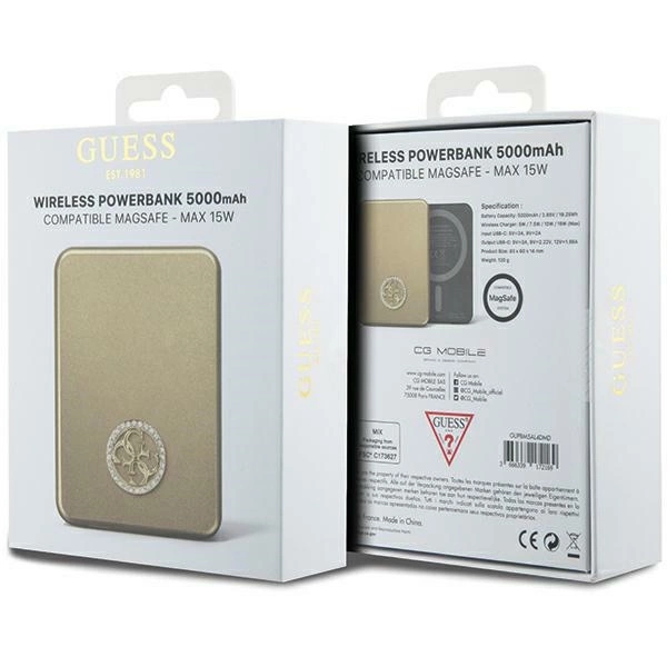 Guess MagSafe 4G Strassed Metal Logo induction power bank 15W 5000mAh - goldeng