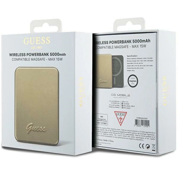 Guess MagSafe Metal Script Logo induction power bank 15W 5000mAh - goldeng