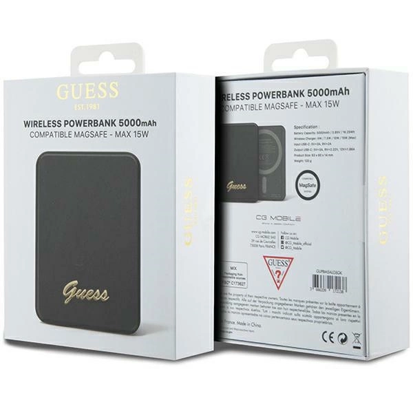 Guess MagSafe Metal Script Logo induction power bank 15W 5000mAh - blackeng