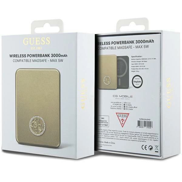 Guess MagSafe 4G Strassed Metal Logo induction power bank 5W 3000mAh - goldeng